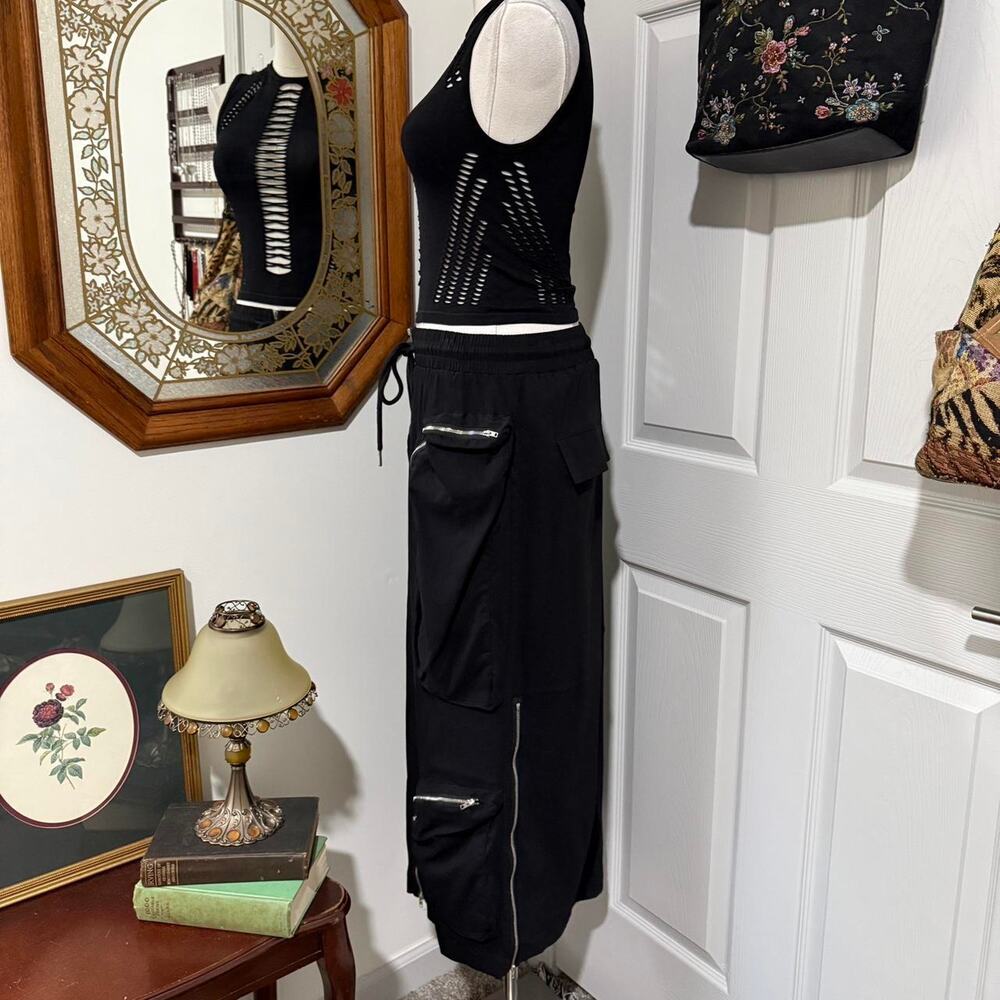 NWT Love Highlight Black Maxi Drawstring Alt Cargo Skirt w Working Zippers S - Picture 3 of 8